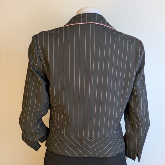 Elliott Lauren Blazer 6 Dark Gray Pink Pinstripe Cropped 3/4 Sleeve USA VTG - Picture 6 of 10